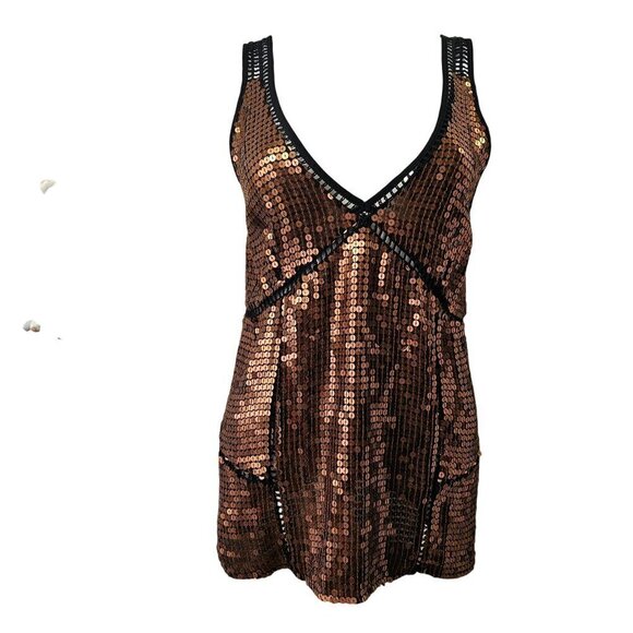 Chelsea 28 Sequin Plunging V-Neck Tank Top Womens S Open Knit Detail Black Back - Picture 12 of 12